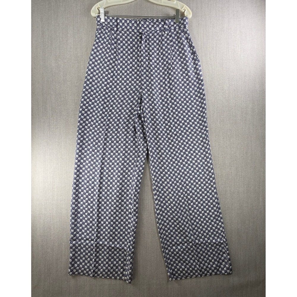 Vineyard Vines Wide Leg Pants Women 8 Blue Floral Geometric High Rise Pocket